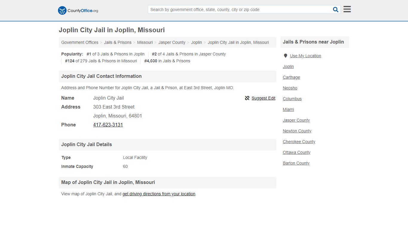 Joplin City Jail - Joplin, MO (Address and Phone)